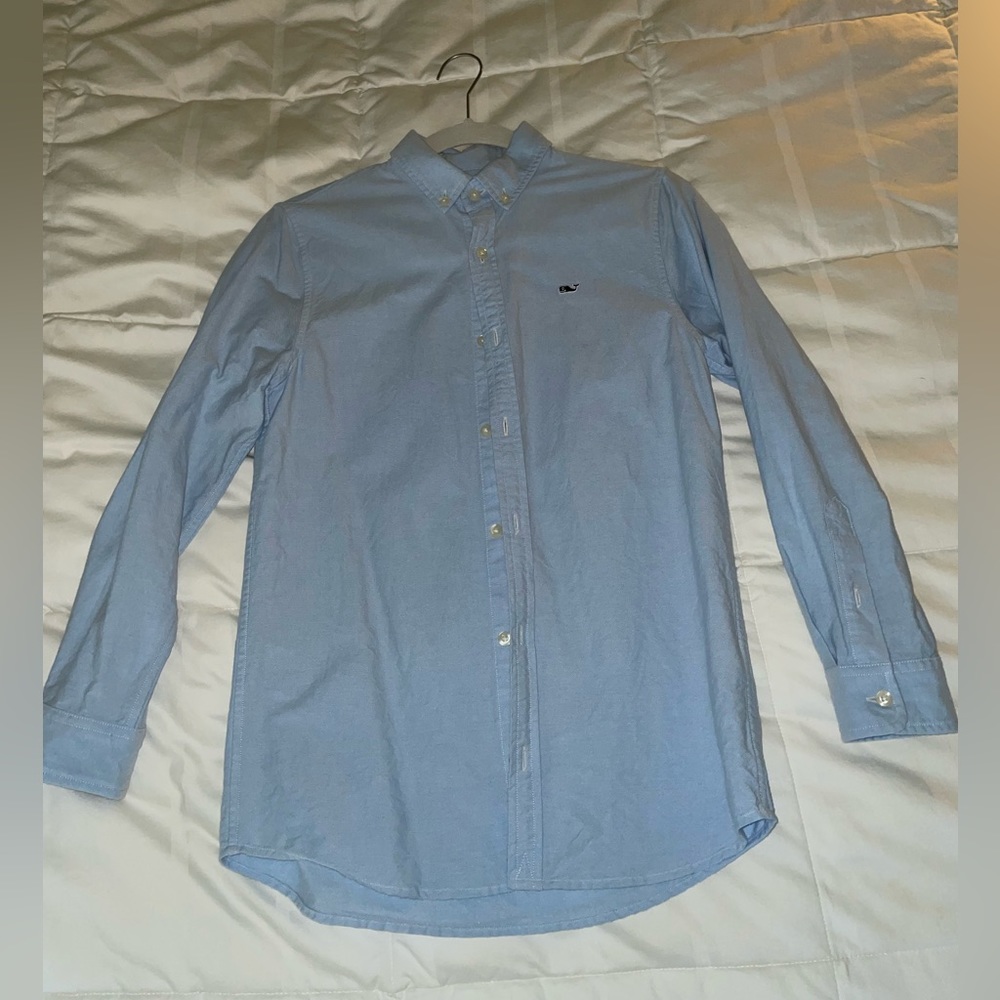 Boys Vineyard Vines Oxford Solid Ocean Breeze Shirt M 12-14